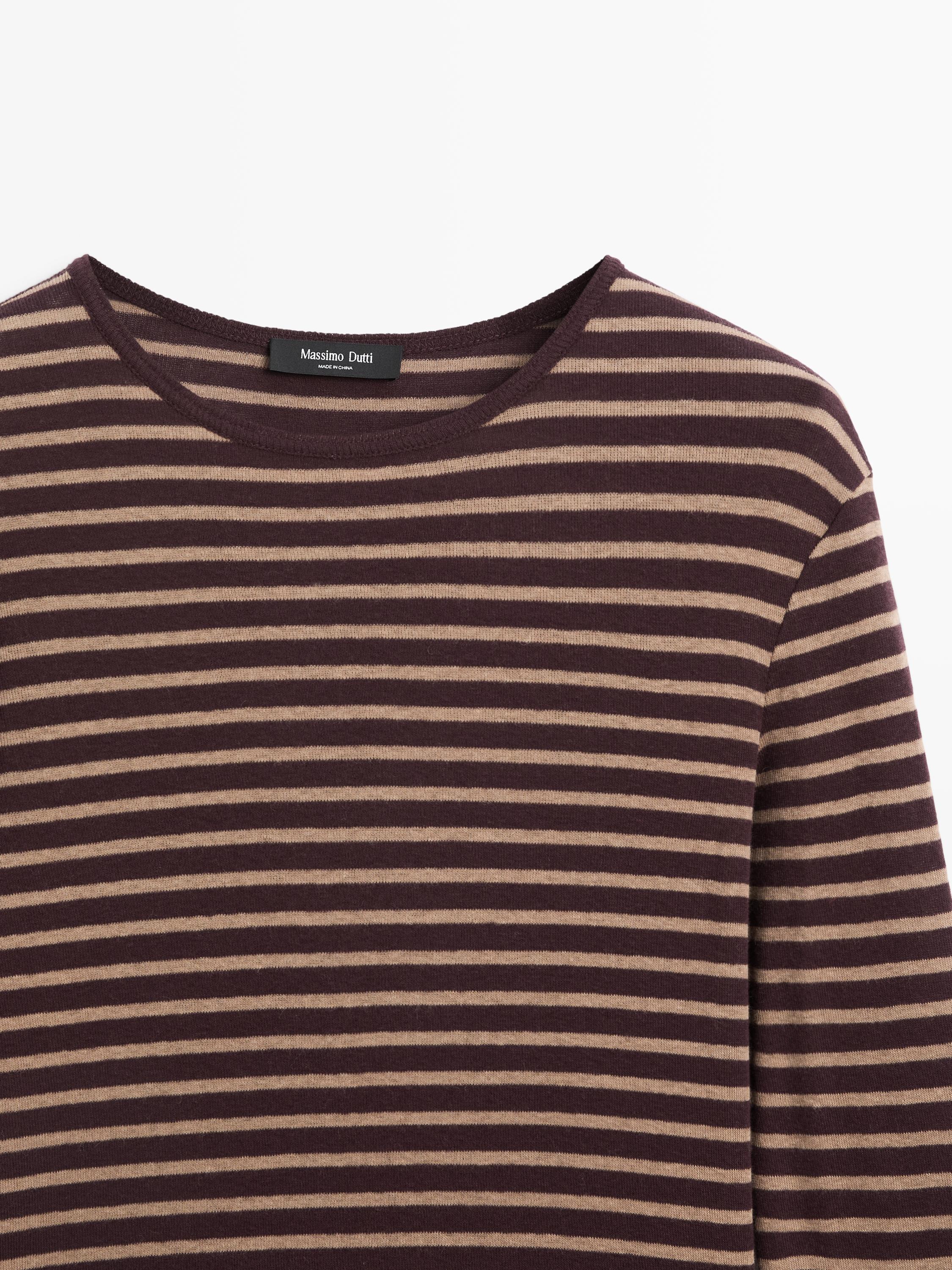 Cotton blend striped long sleeve T-shirt